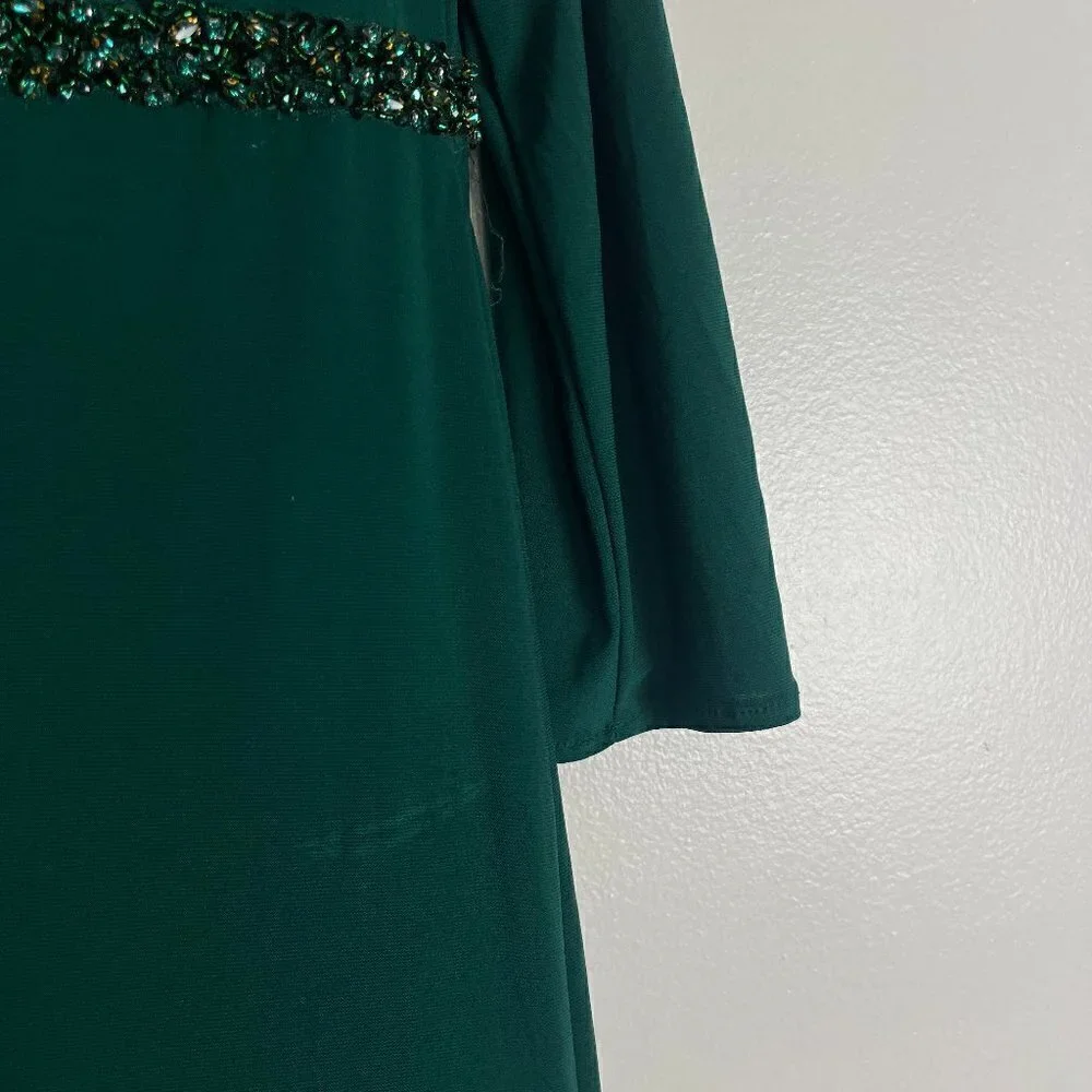 MAC DUGGAL Belted Faux Wrap Long Sleeve Jersey Gown in Green Size US 14W
